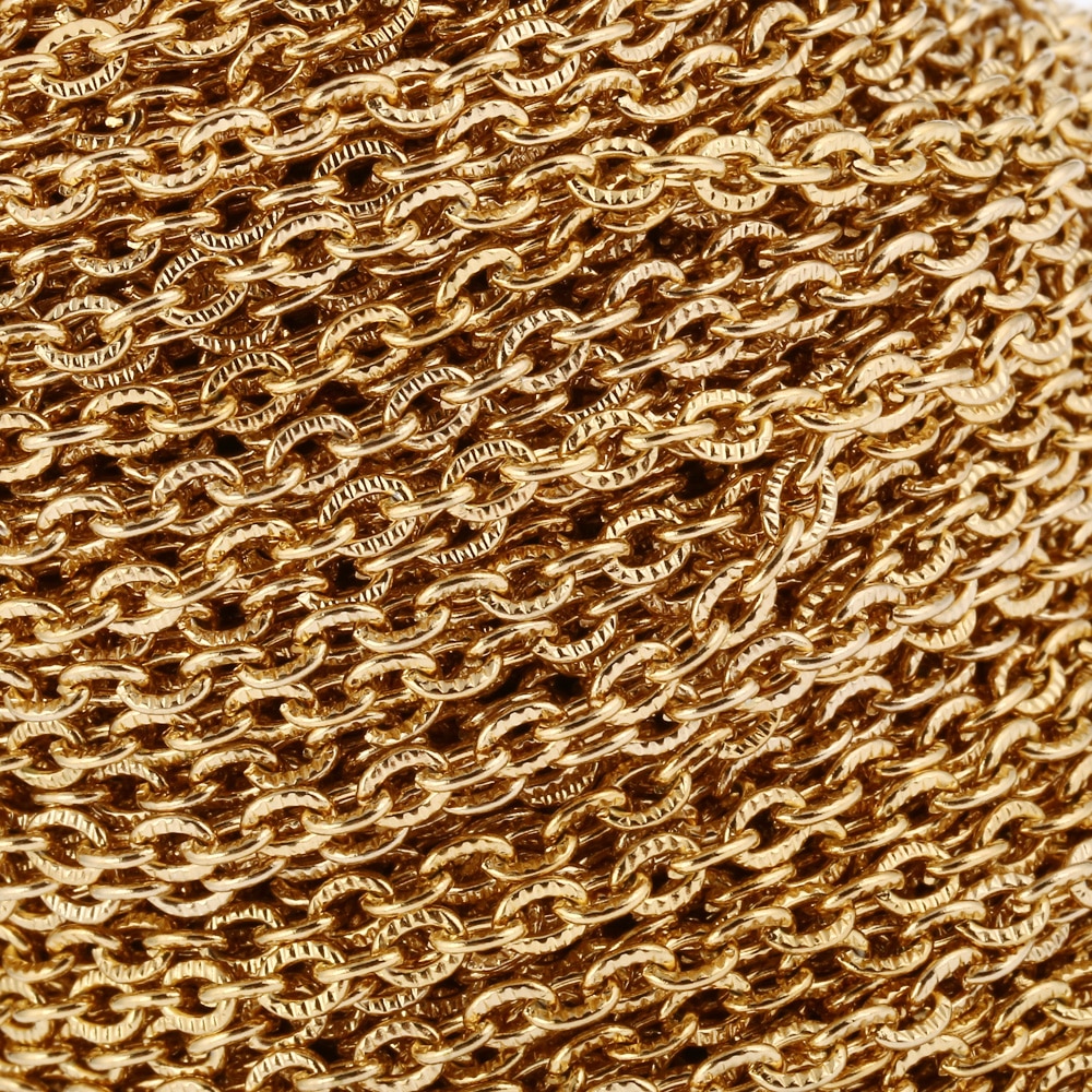1 meters 3mm Gold Stainless Steel Flat Cable Link Chains Spool Jewelry Cross Chain Bulk for Necklace Bracelet DIY Making