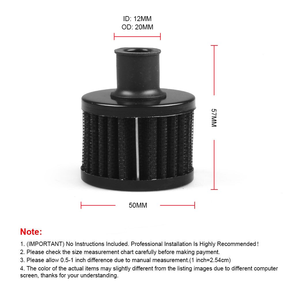 Filtro de aire pequeño Universal de 12MM para motocicleta Turbo, filtro de entrada de aire frío de carreras de alto flujo, accesorios para coche con cabeza de seta