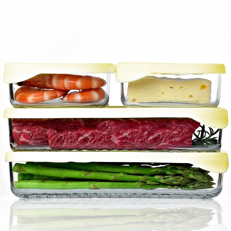 Glas Lebensmittel Behälter mit Silikon Deckel Lager Kasten Mittagessen Bento Oragnizer Küche Zubehör Geschirr Mikrowelle Vorhanden Werkzeuge