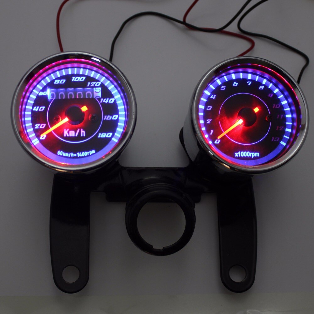 DC 12V Motorcycle Speedometer Odometer Gauge 0 - 180km / h 13000 RPM Colorful LED Backlight Tachometer Set