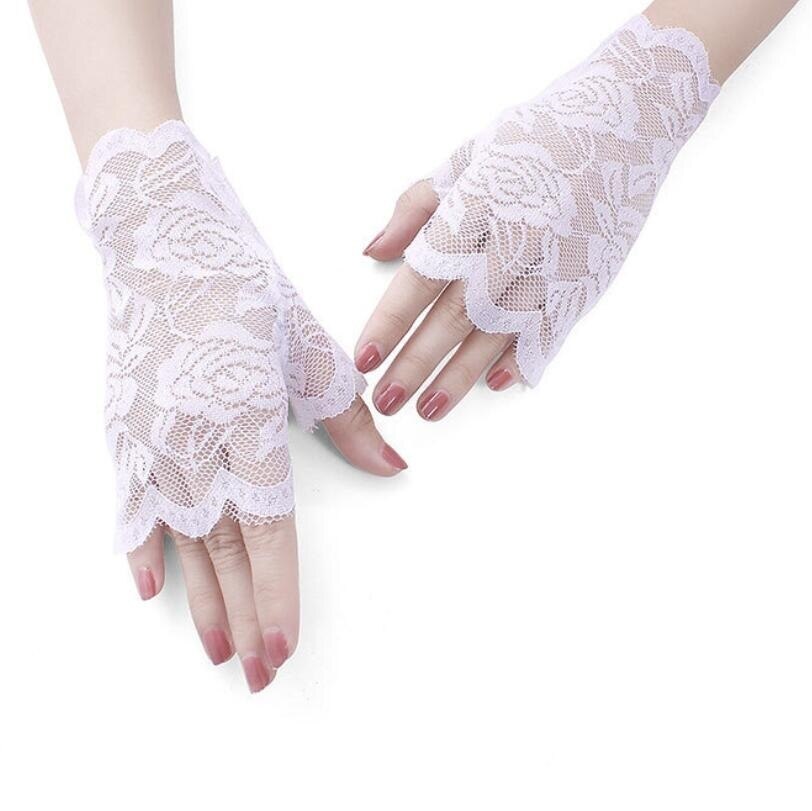 Gants longs Lolita pour femmes, rétro, Steampunk gothique, Corset en dentelle, demi-doigt, ruban en résille: B White