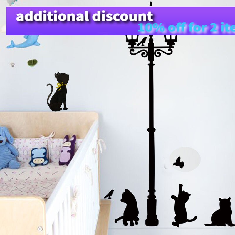 Pegatinas de farola de gatos para pared, decoración de vinilo extraíble, adhesivo de gato para pared debajo de la calle, extraíble