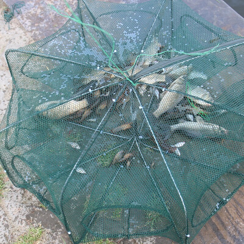 Foldet sekskant ottekant 6/8/12 huller fiskeri rejer automatisk fælde fiskenet fisk rejer minnow krabbe lokkemad cast mesh fælde