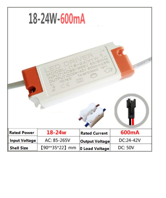 Ballastmodstand konstant strøm driver mini-drev power spot 5 loftlampe 7 ballast 13 w 20 w 350ma: 18w 24w 600ma