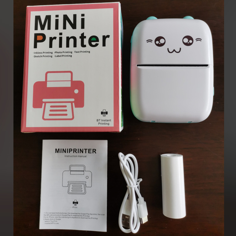 Portable thermal printer mini cat print photo pocket thermal label printer 58mm printing wireless Bluetooth Android iOS printers: GRAY
