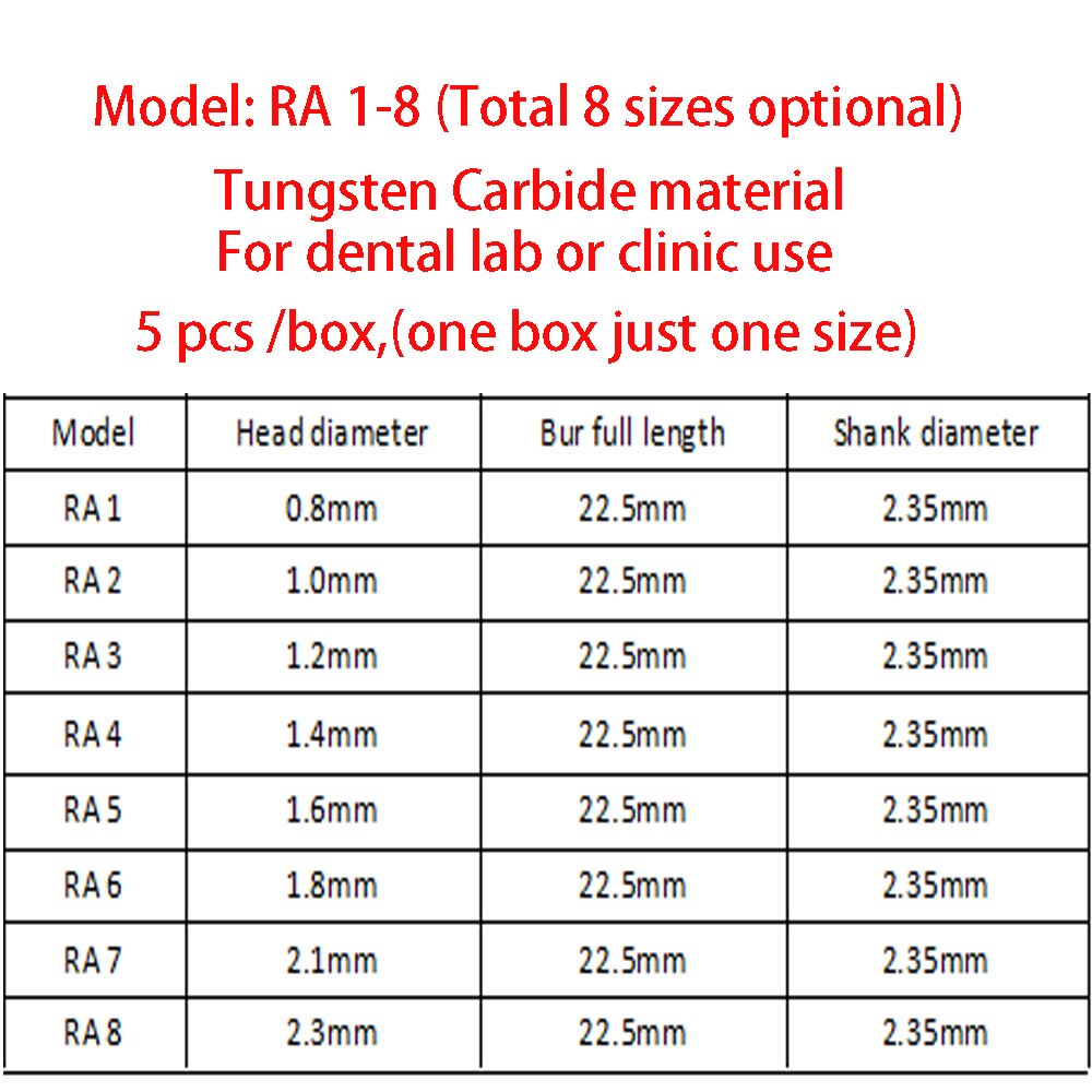 5 Pcs Dental product RA round bur Dental Lab Tungsten Carbide Burs low speed Tungsten Carbide Burs RA bur