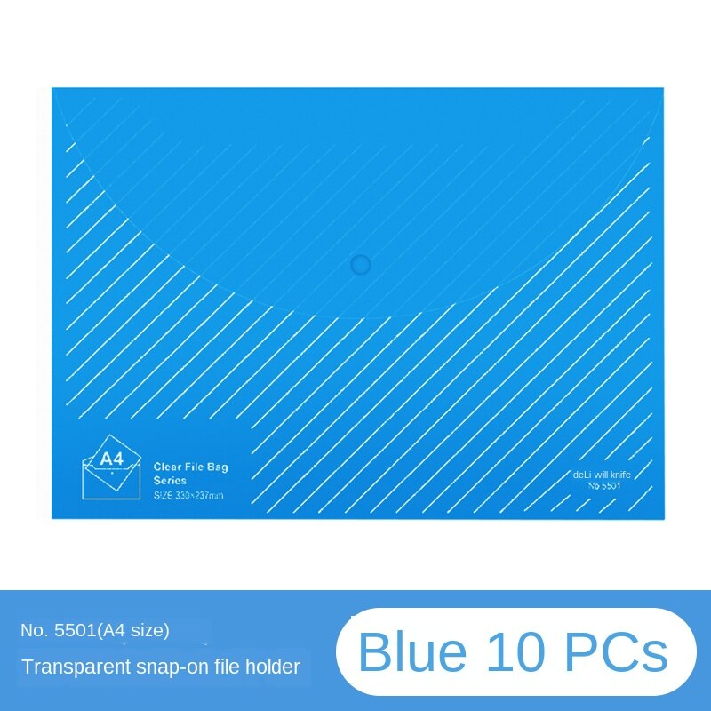 File Bag A4 Transparent Button Bag Plastic Briefcase Kit Student Bag Portfolio Kit Ticket Waterproof Bag 10 Pack: StyleB Blue 10PCS