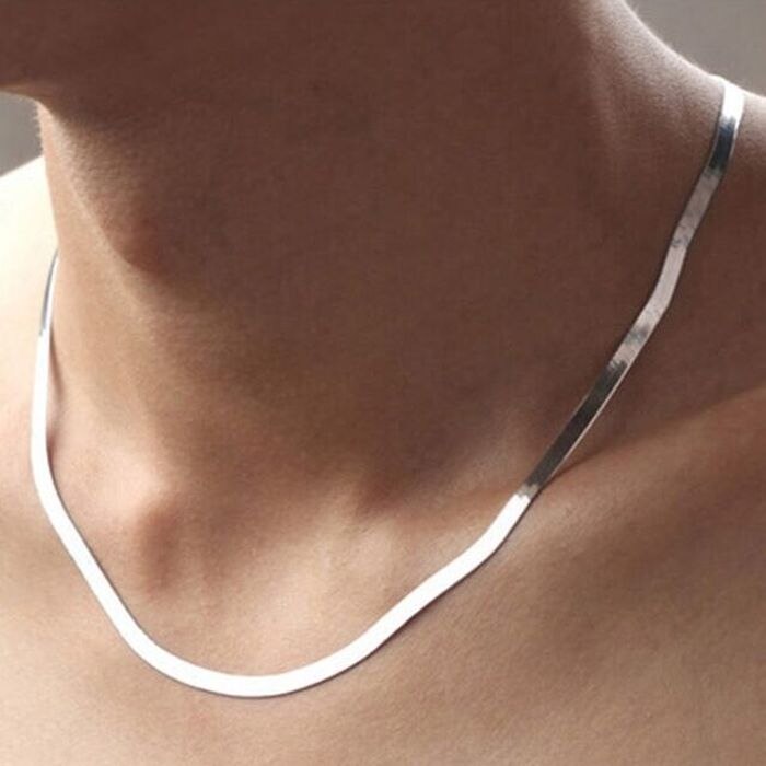 Collier en chaîne couleur argent 4MM pour femmes, Couple de luxe, bijoux fins, chaîne de lame, de mariage, ras du cou clavicule, 925