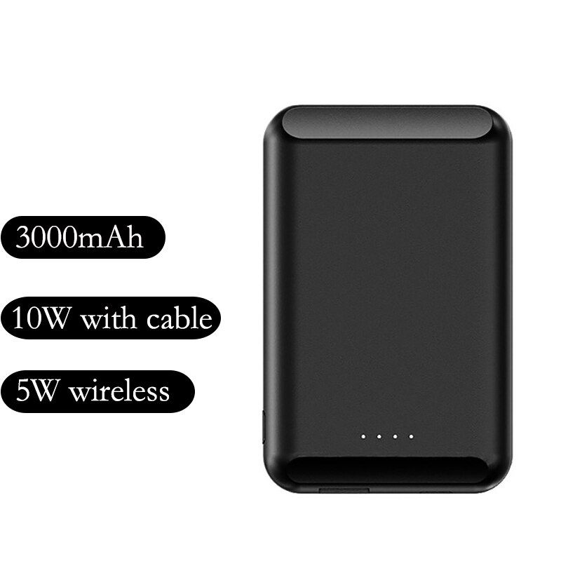 New20W Fast Magnetic Wireless Portable Charger For Magsafe Charger Power Bank For iphone 12 xaiomi Mobile Battery Large Capacity: 3000mAh 5W black