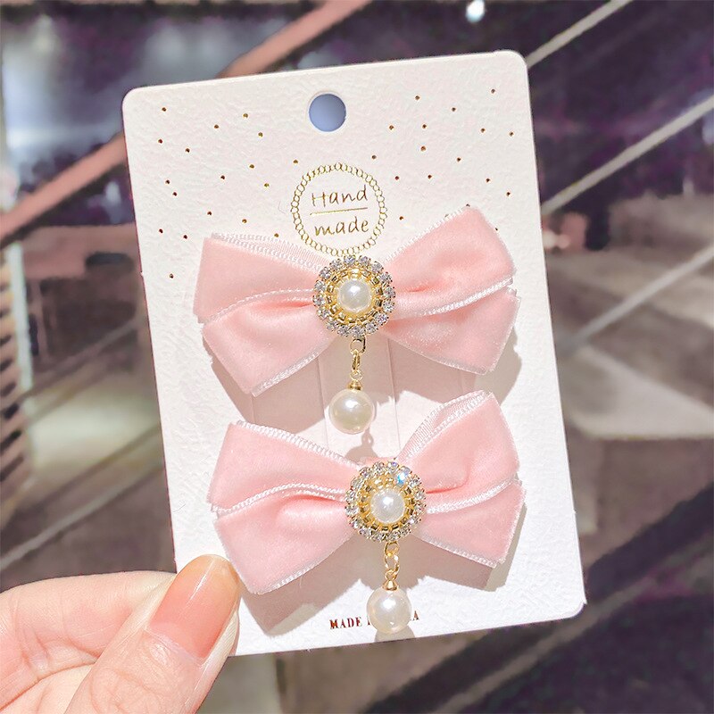Coreano veludo arco hairpins crianças tecido borla pérola grampos de cabelo artesanal moda jóias headpiece acessórios para o cabelo das meninas: 9