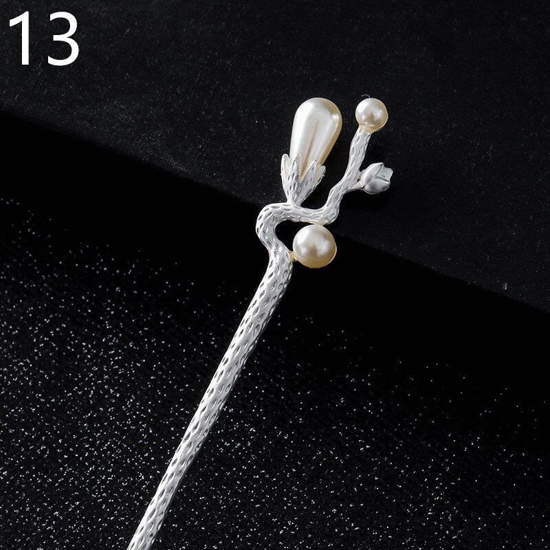 Women Banquet Party Hair Pin Accessories Best Jewelry Vintage Hair Stick Chinese Style Simulated Pearls Hairpin: 13