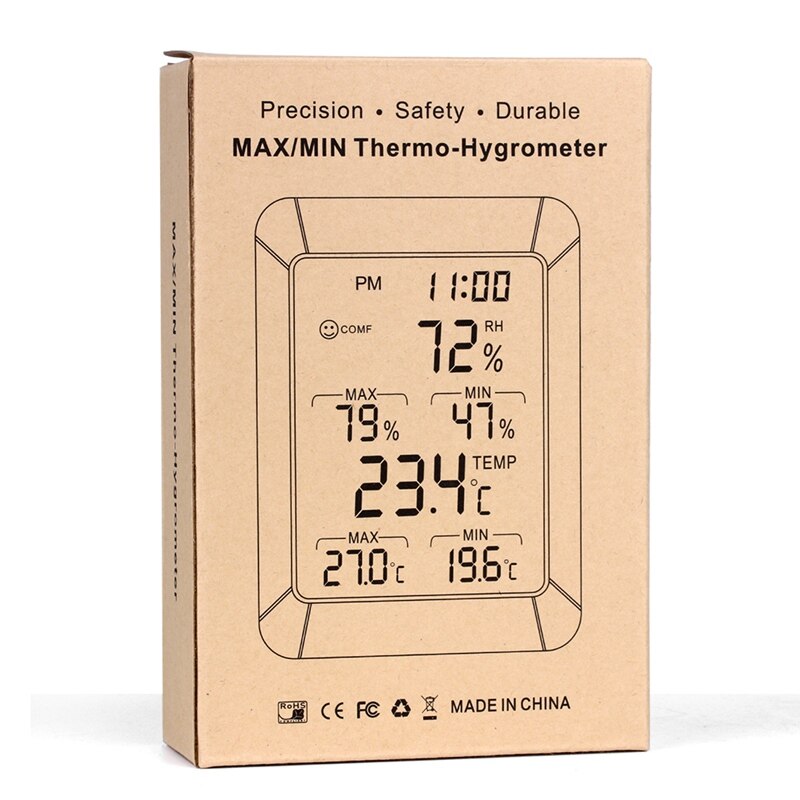 Grote Lcd Digitale Thermometer Hygrometer Wekker Max/Min Thermo-Hygrometer Thuiskantoor Indoor Temperatuur Vochtigheid Monitor