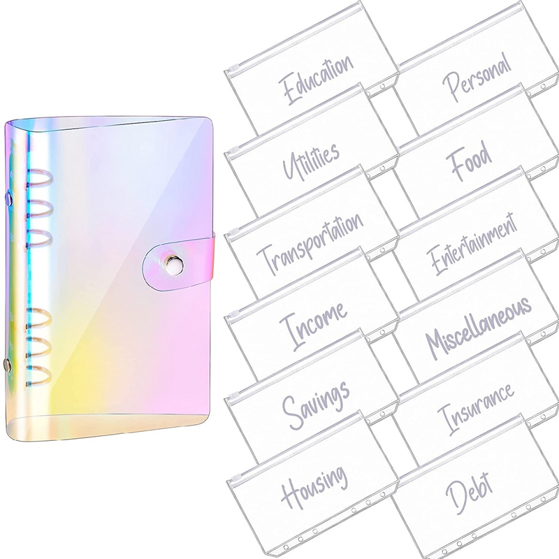 A6 PU Leather Notebook Magnetic Personal Planning Binder with 12 Binder Pockets Binder Zipper Folder for Bill Planner: Light Green