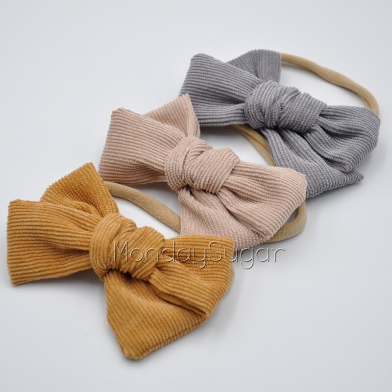 15 teile/los Handtied Corburoy Bogen Baby Nylon Stirnband Baby Haar Bogen Clips Kleinkind Haar Zubehör