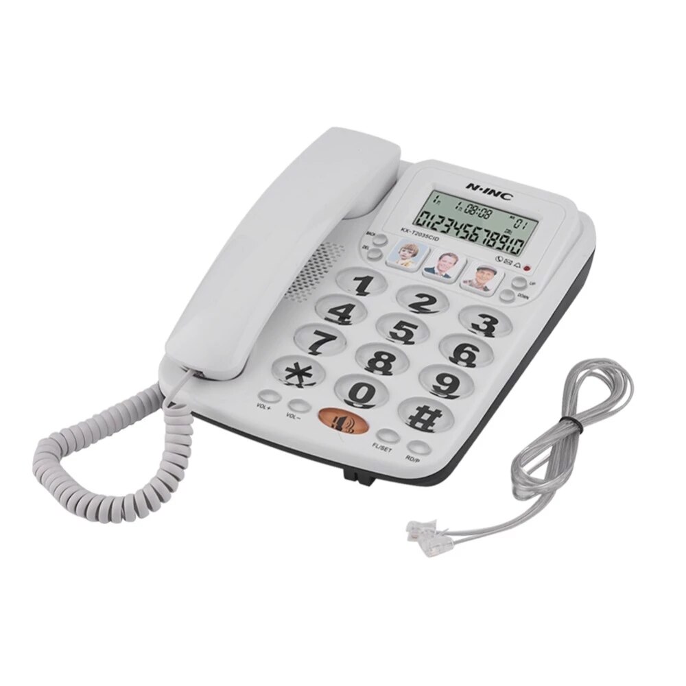 Grote Knop Snoer Telefonos Fijos De Casa Met Luidspreker Speed Dial Telefoon Beller-Id Thuis Kantoor Telefoon Vaste: WHITE