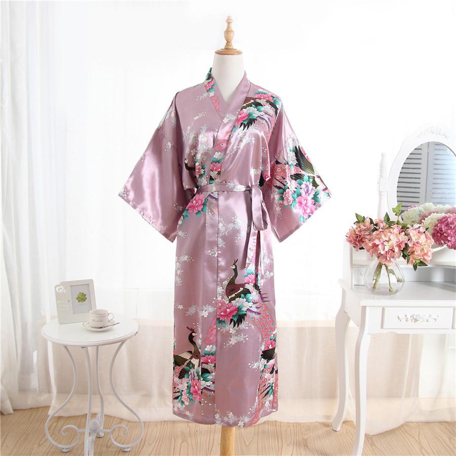 Lange Nachtjapon Pyjama Grijs Bruid Bruidsmeisje Wedding Robe Sexy Thuis Kleding Nachtkleding Vrouwen Nachtkleding Intieme Lingerie Neglige: Purple 3