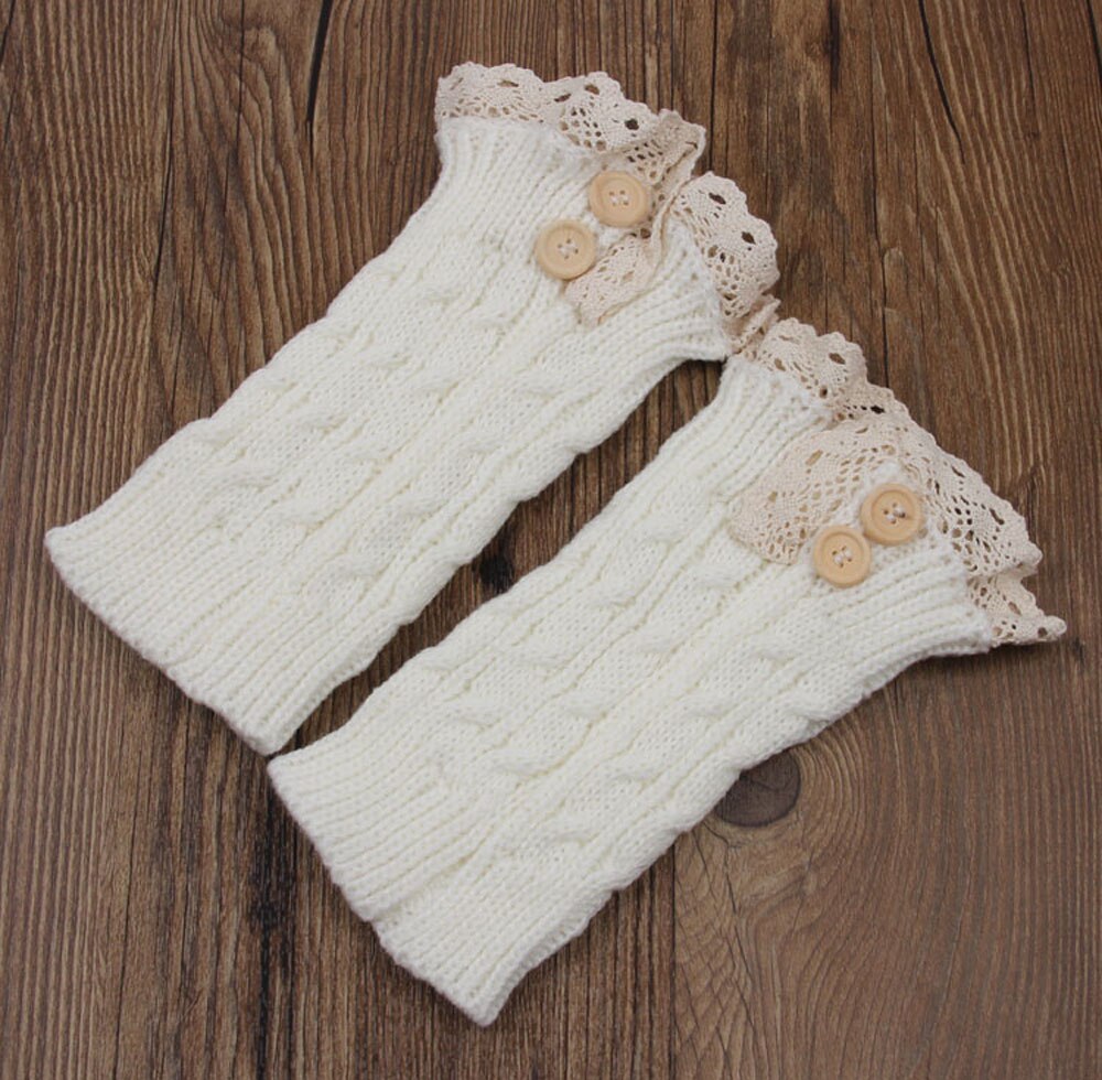 Double Button Cable Knitted Boot Cuff Short Leg Warmer Womens Boot Socks Knitted Lace Trim Boots Accessories