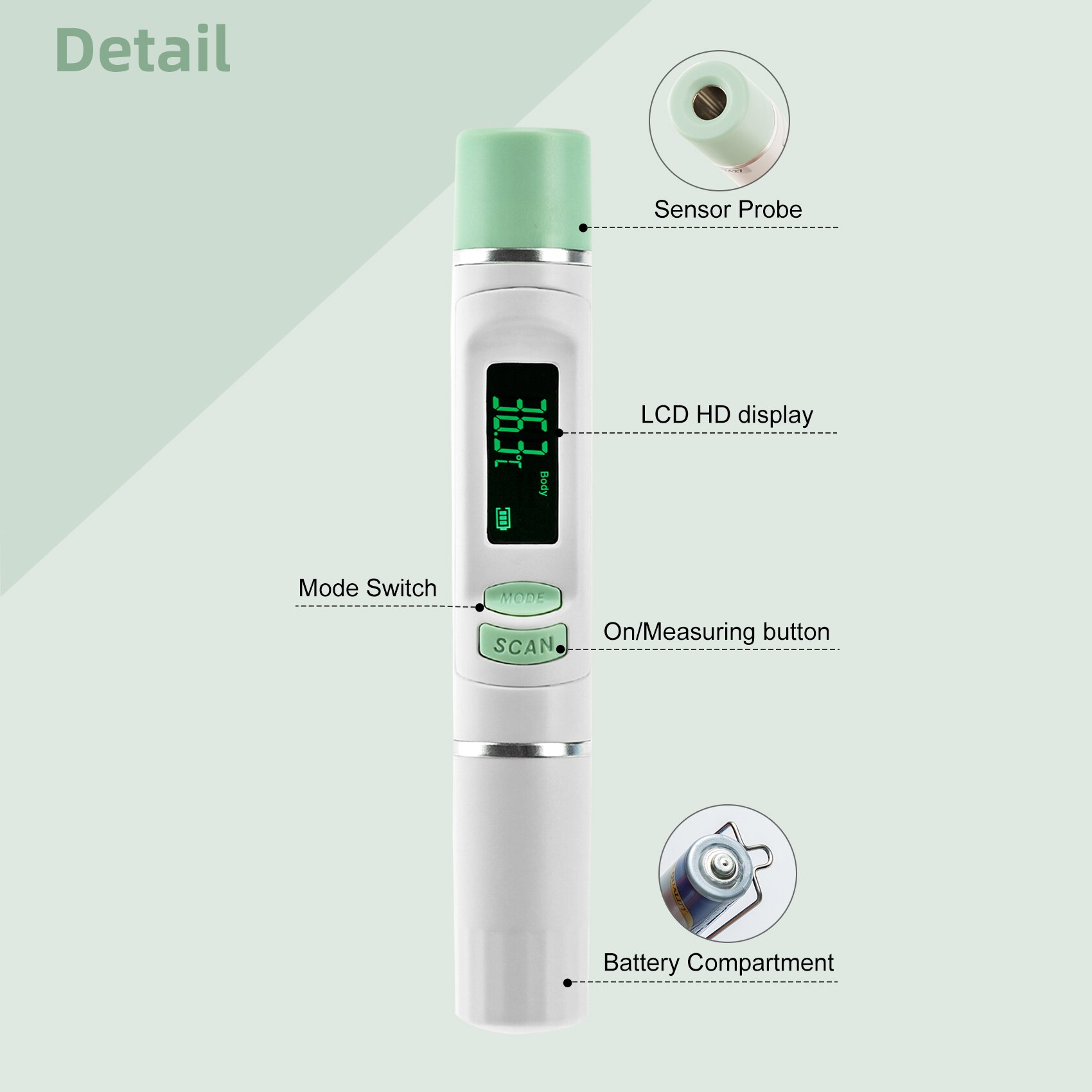 Mini Portable Infrared-Thermometer 3 Temperature Modes for Family and Baby Use Thermometer ( Deliver without Battery)