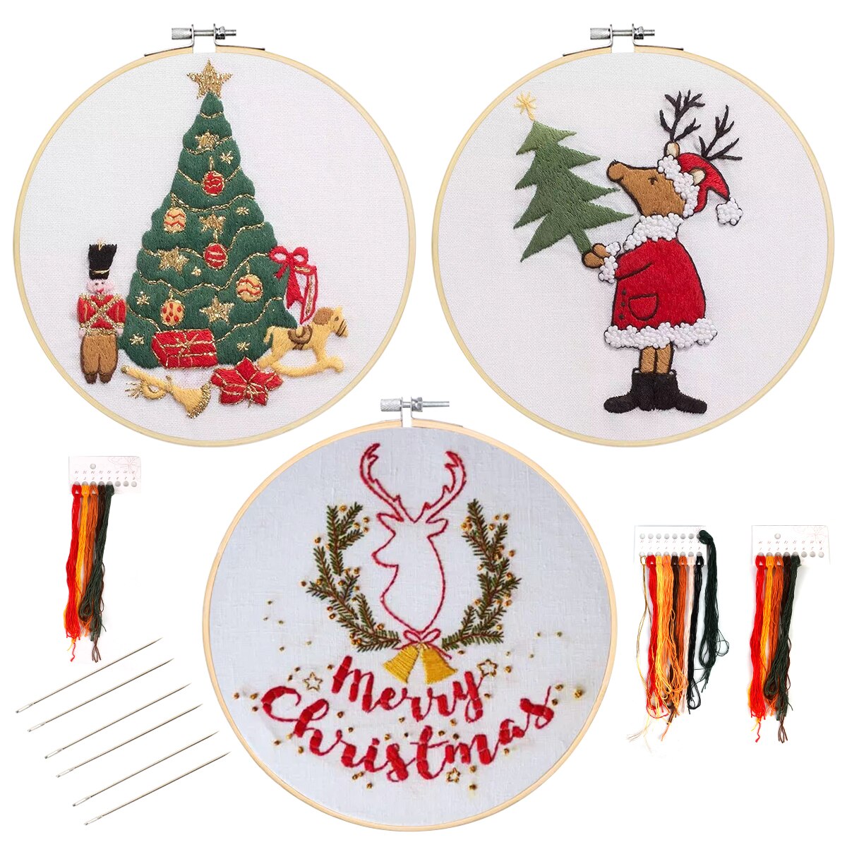 Festival Decoratie Kerst Borduren Starter 3 Kit Met Patroon Borduren Set Inclusief Borduurwerk Doek Patroon Gereedschap Kits