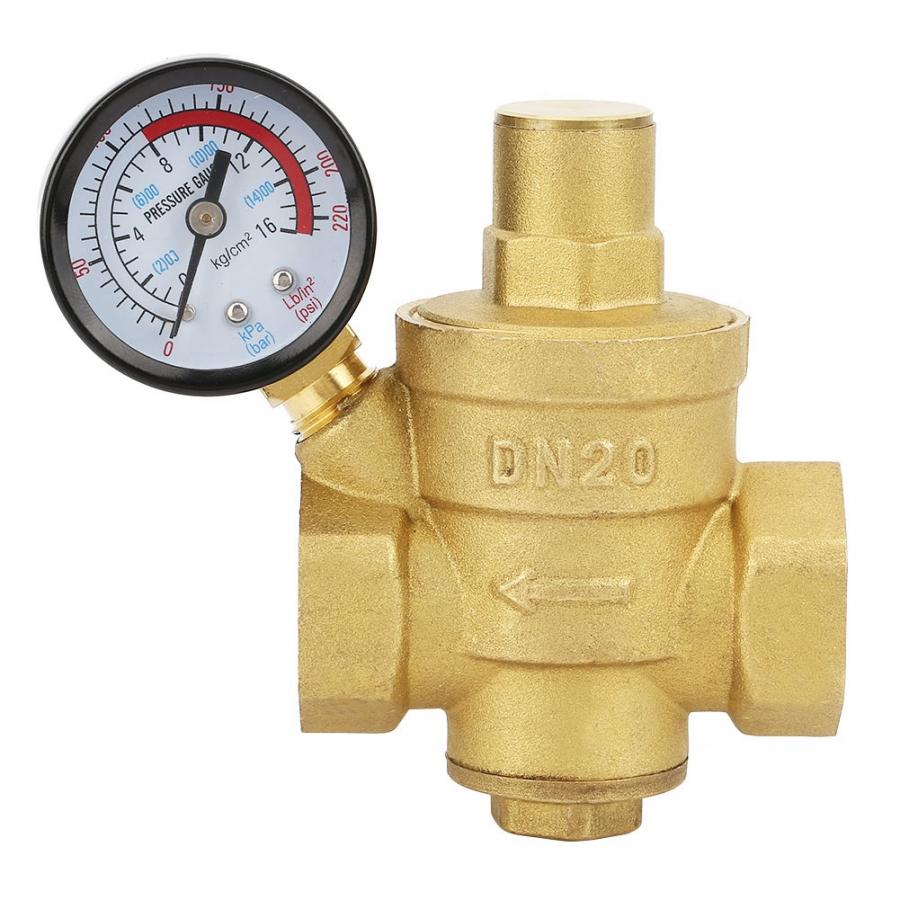 Adjustable Brass Water Pressure Regulator with Gauge Meter DN20