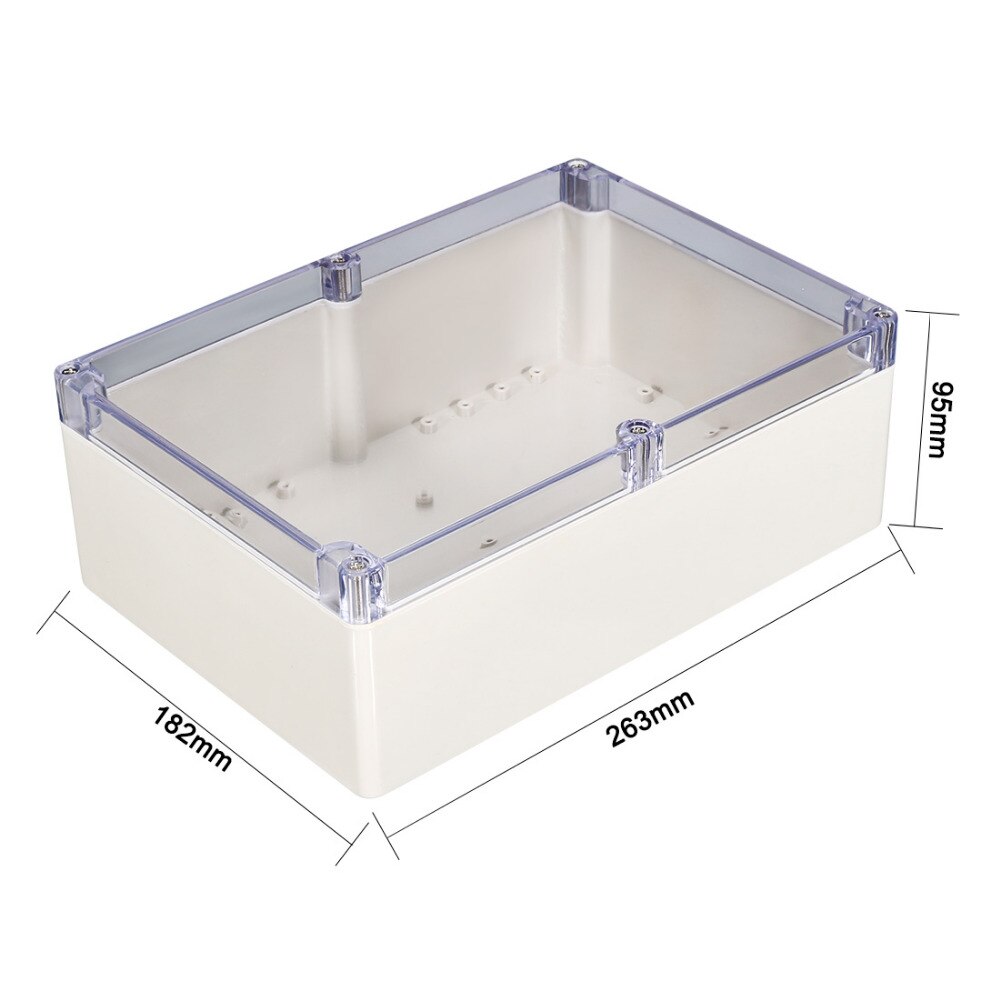 ABS Plastic Junction Box Dustproof Waterproof IP65 Electrical Enclosure Universal Project Enclosure PC Transparent clear cover: 263x182x95