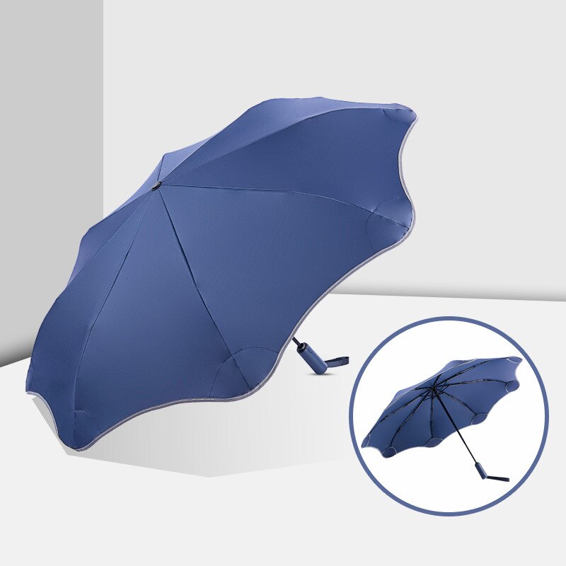 Automatische Paraplu 3 Vouwen Mannelijke Vrouwelijke Parasol Anti-Uv Parasol Regen Vrouwen Winddicht Luxe Zakelijke: Navy Blue