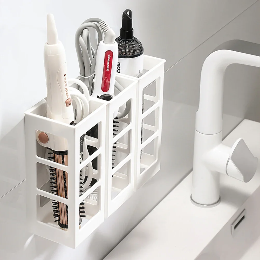 6Pcs Curling Iron Organizer Bathroom Wall-mounted Hair Straightener Holder Perforation-free Hair Tools Makeup Organizer Box