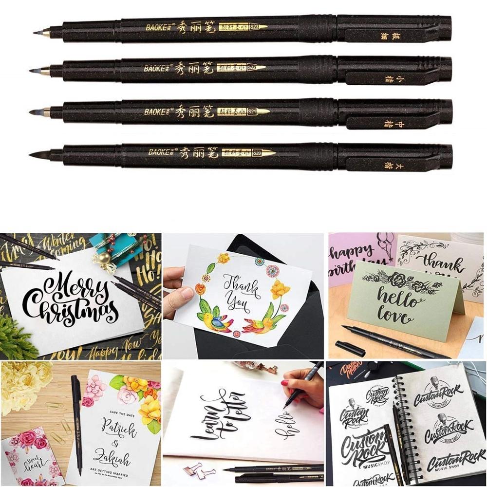 4 pièces calligraphie stylo ensemble fin moyen pinceau pointe pour lettrage à la main dessin écriture signature Illustration école art outils A6806