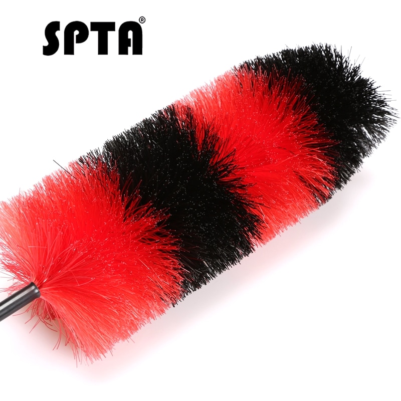 SPTA 18" Wheel Brush Flexible Rim Cleaner Rocket Shape Red and Black Car Cleaning Products Wash Tools for Auto Wheel Cleaning