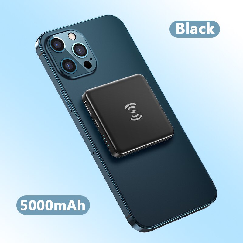 Magnetic Wireless Power Bank For Magsafe Chargers PowerBank For iPhone 12 Pro Max 12Mini 5000mAh External Battery Fast Charging: Black
