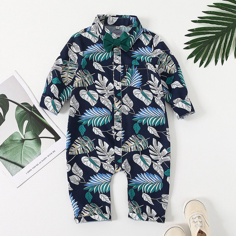 Baby Kids Romper Lange Mouw Romper + Boog 2 Stuks Mode Baby Jongens Bladeren Jumpsuit Kleding