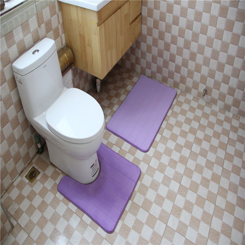 Thicken Sponge Toilet Rugs Bathroom Bath Mat Set Stripes Water Absorption Toilet Floor Carpets Shower Room Rugs 50*60 50*80cm: purple / 50x60 cm 50x80cm