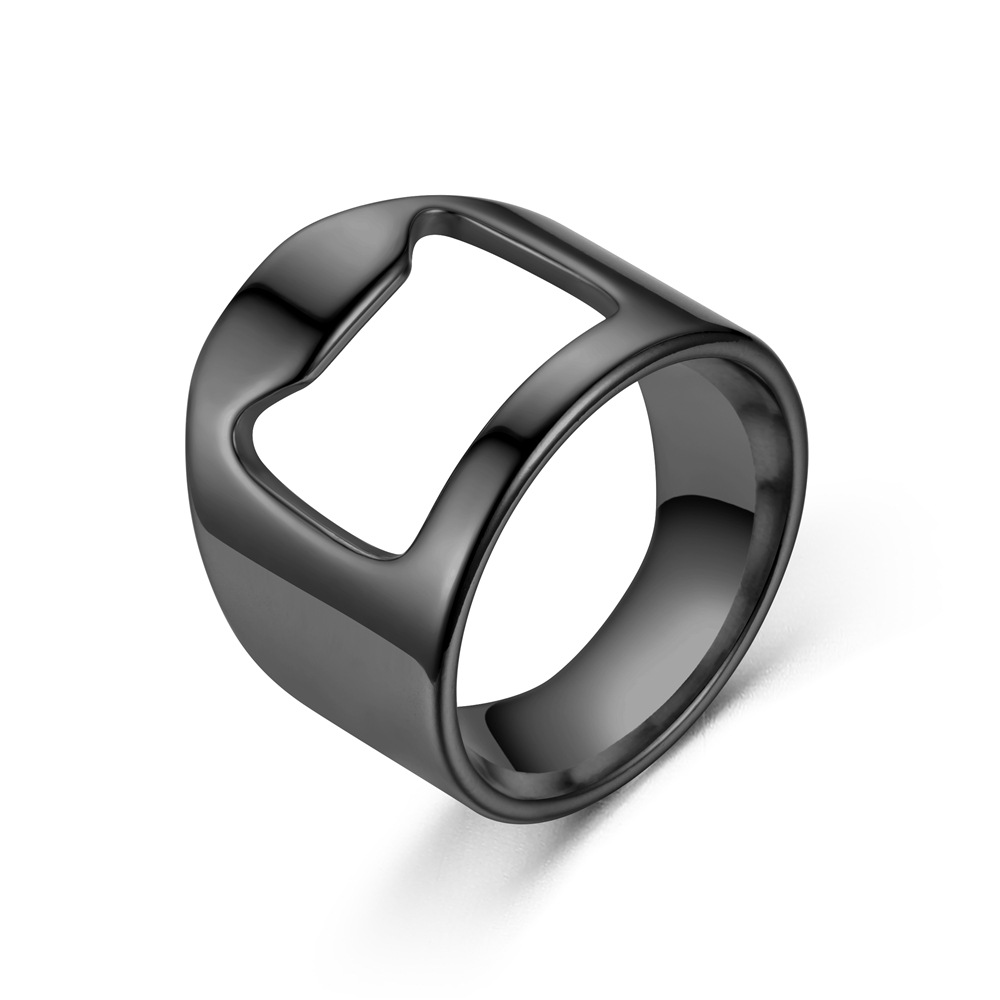 Anillo abridor de botellas, sacacorchos , anillo de dedo de acero inoxidable, abrelatas de cerveza, Gadgets, accesorios de cocina para Bar fresco,: 3,5 / Negro