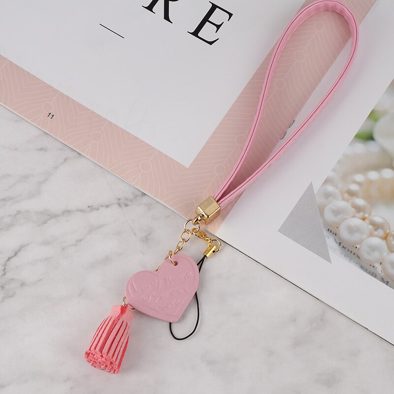 Love Heart Tassel Hand Wrist Lanyard Strap String for Phones for iPhone 7 8 X 6 for Xiaomi Camera USB Flash Drives Keychains: Pink