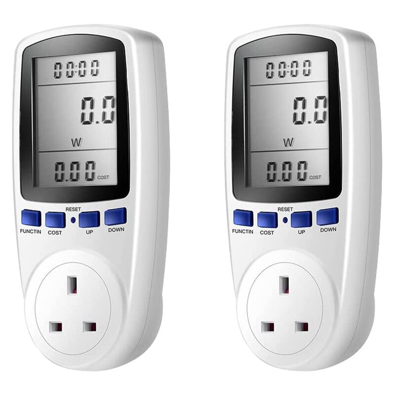 2 Pack Plug Electricity Power Consumption Meter, Power Meter Energy Monitor Electricity Usage Monitor UK Plug