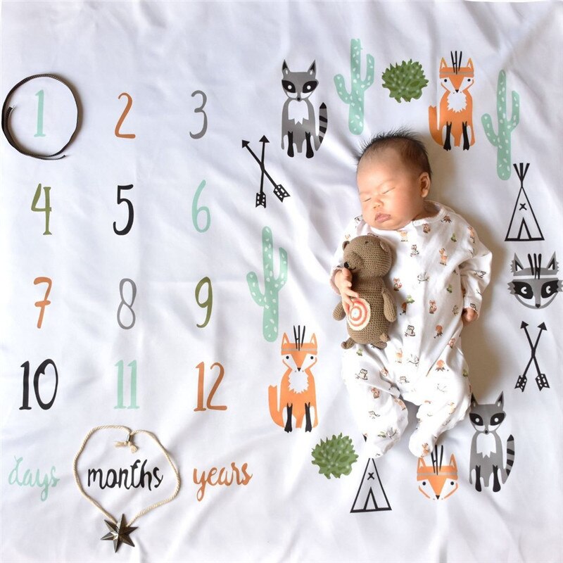 Infant Baby Milestone Cartoon Pattern Photo Props Background Blankets Play Mats Backdrop Cloth Calendar Photo Accessories