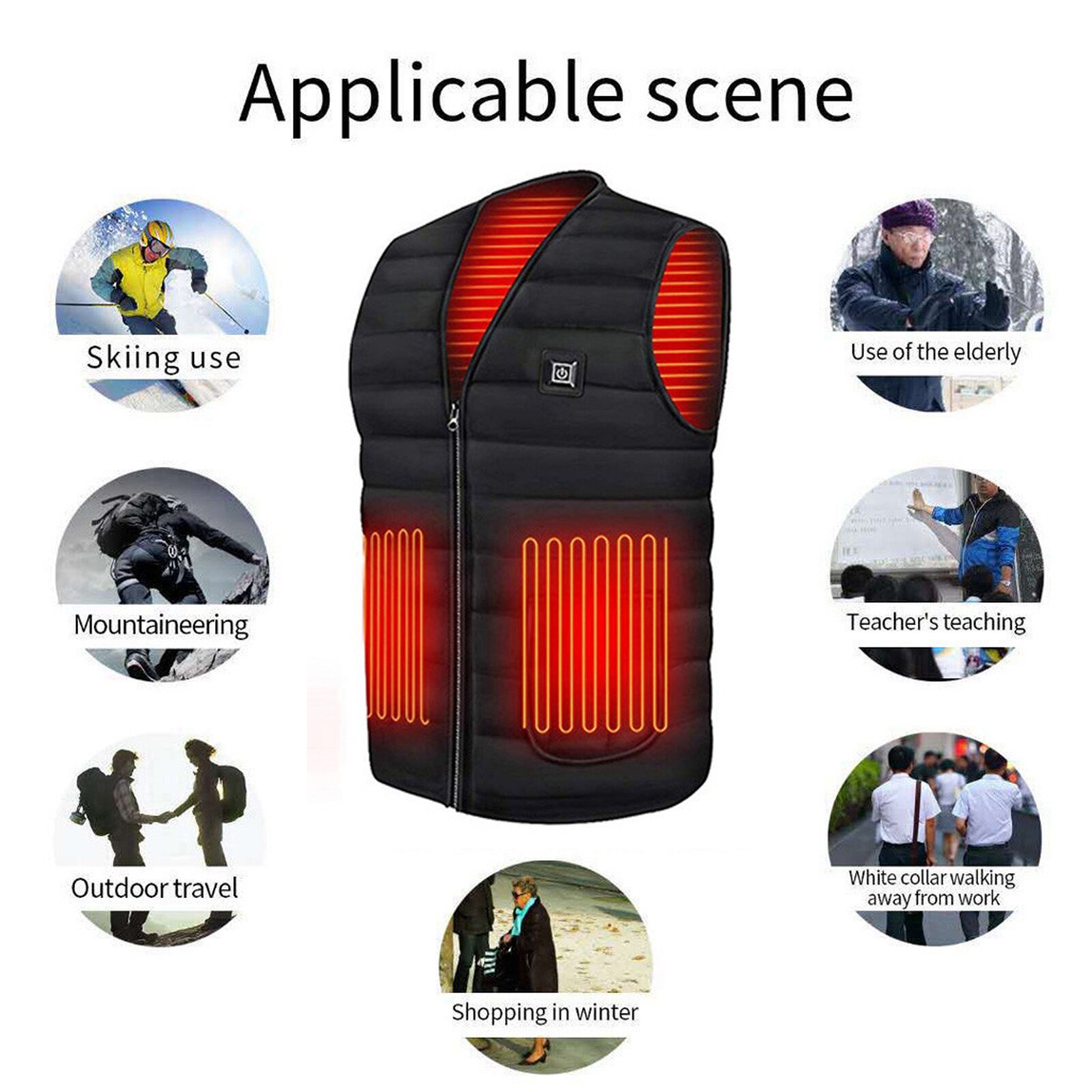 Outdoor USB Heating Coat Heated Vest Jackets Winter Flexible Electric Thermal Clothing V-neck Skiing Fishing Hiking Warm Clothes