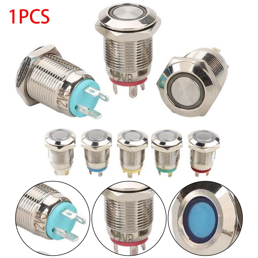 12mm Momentary Push Button Switch Metal LED Push Button Switch Brass Nickel Plated For Outdoor Marine IP55 Waterproof 3-9V