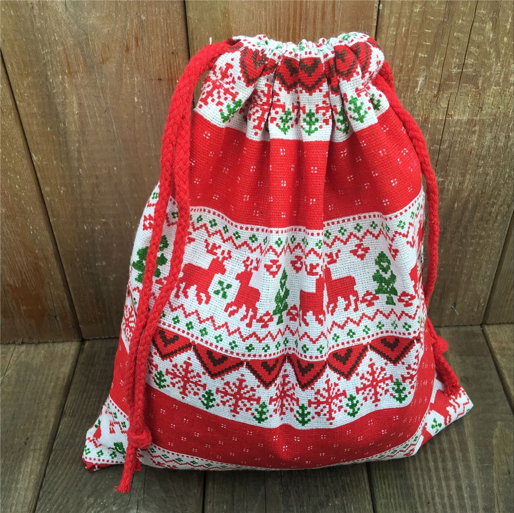 YILE 1 pc Algodão de Linho Com Cordão Saco Do Presente Do Partido Da Árvore de Natal Dos Cervos Do Floco De Neve Vermelho N830d