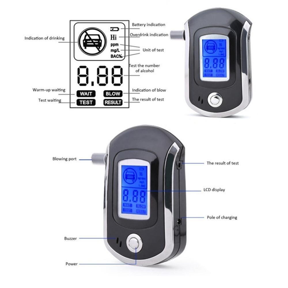 Digital Breath Alcohol Tester Breathalyzer Breathalyser Alcohol Police with 5 with Mouthpieces Dispaly LCD Par I4S2