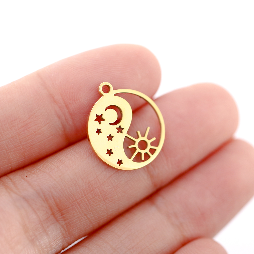 5 unids/lote de colgantes de acero inoxidable con forma de luna/sol/estrella para pulsera, collar, accesorios para hacer joyas DIY hechos a mano