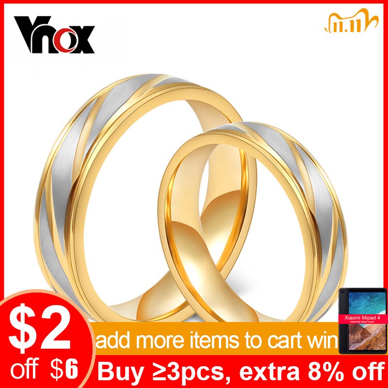 Vnox Klassische Hochzeit Ring Für Frauen Männer Gold Farbe Manuelle Polieren Paar