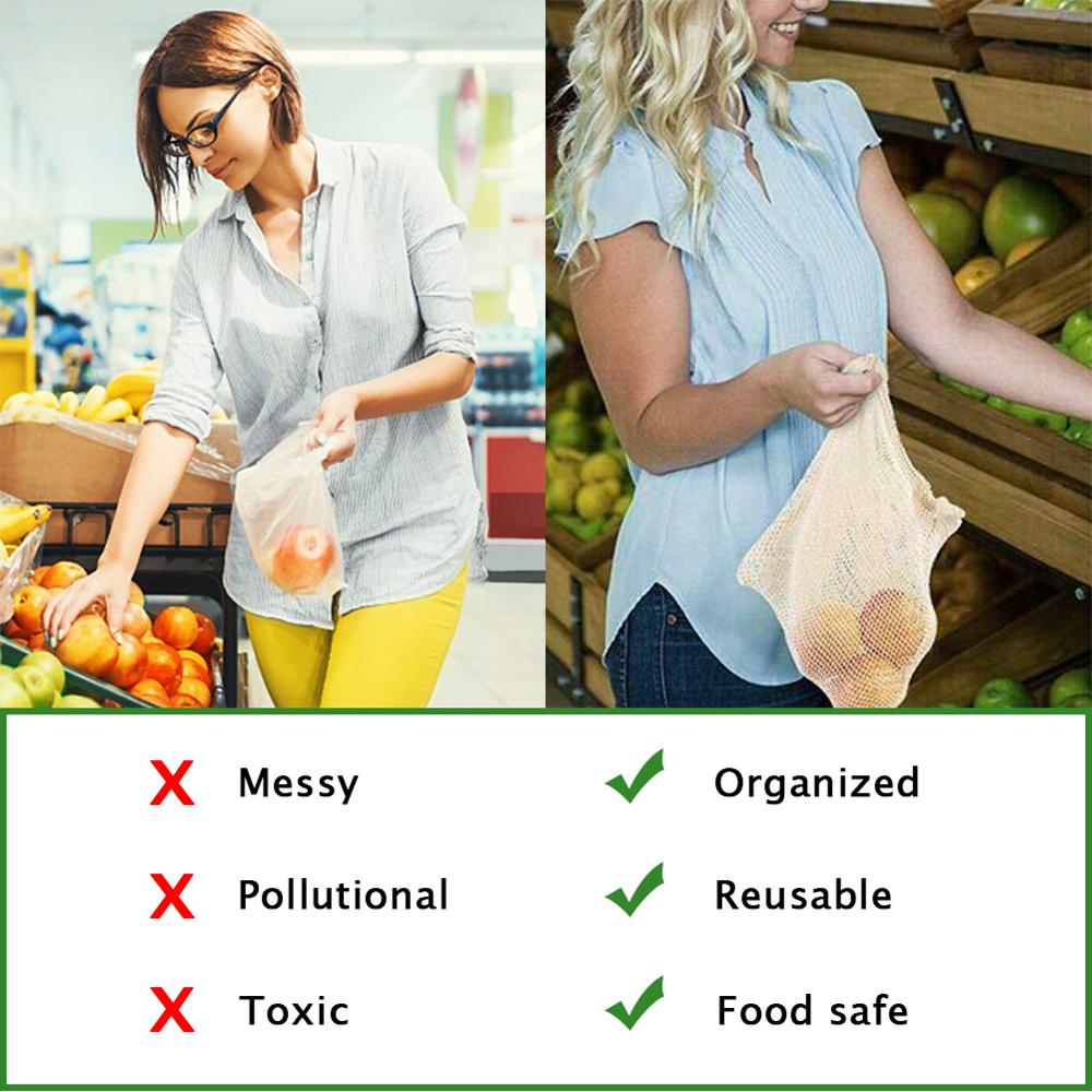 Sacs à provisions à cordon de serrage pièces/ensemble coton, sacs à mailles réutilisables lavables, sacs de rangement de fruits et légumes de cuisine