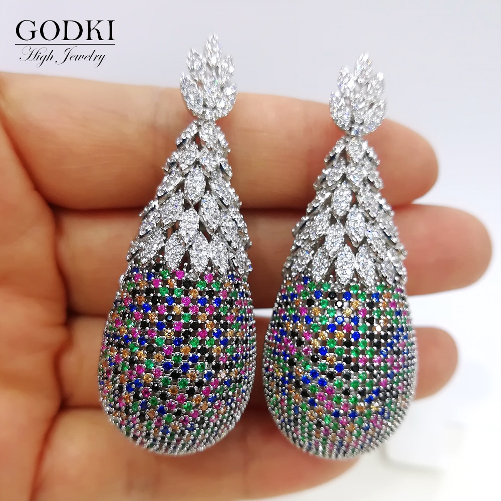 GODKI luxe ananas boucles d'oreilles goutte pour les femmes de mariage zircon cubique Dubai boucles d'oreilles de mariée bijoux fantaisie fête d'été