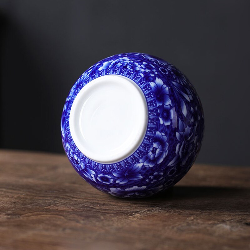Blue and White Porcelain Storage Jars Small Ceramic Peony Pattern Airtight Jars Classical Porcelain Tea Cans Kitchen Containers