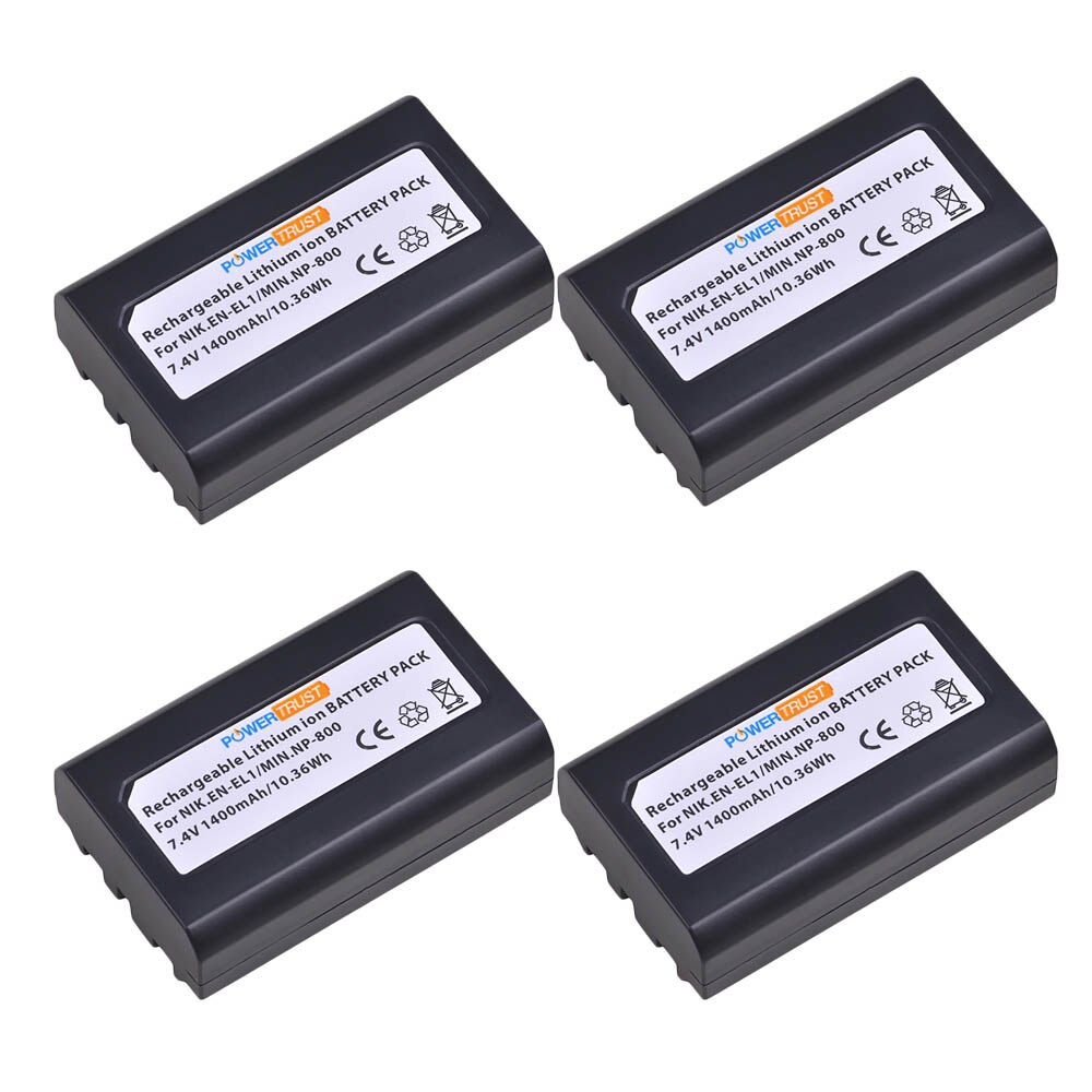 PowerTrust EN-EL1 ENEL1 Battery 1400mAh for Nikon EN EL1 CoolPix 4300 5400 8700 500 775 880 885 990 995 Bateria: 4Battery