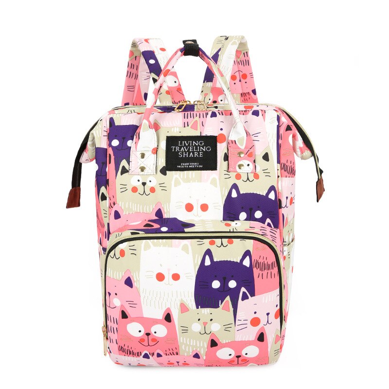 2020 novo estilo saco de fraldas de pano de náilon mão multi-funcional mochila feminina grande volume saco de mãe de enfermagem saco de mamãe: Pink Color