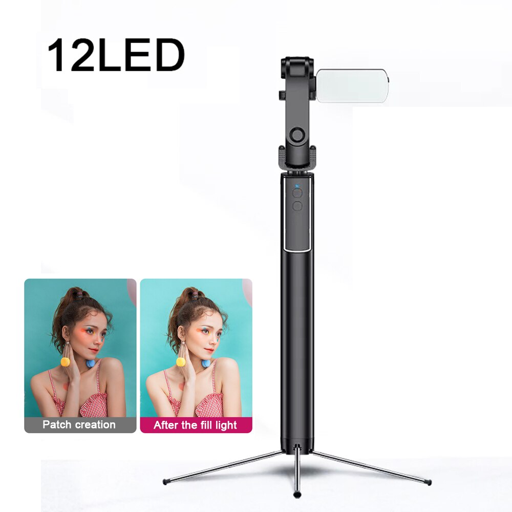 Trådløs bluetooth selfie pinne fylle lys til iphone / android / huawei sammenleggbar håndholdt monopod lukker fjernkontroll utvidbart stativ: standard