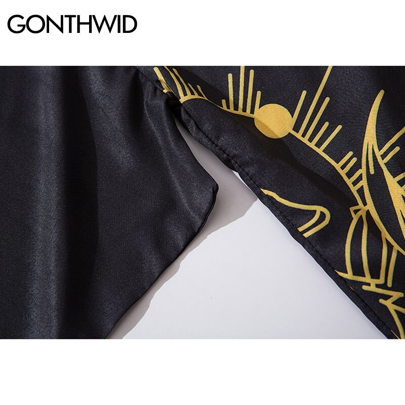 GONTHWID Lotus Bloemen Print Japanse Kimono Vest Jas Jassen Harajuku Hip Hop Casual Losse Tops Streetwear Shirts Jassen