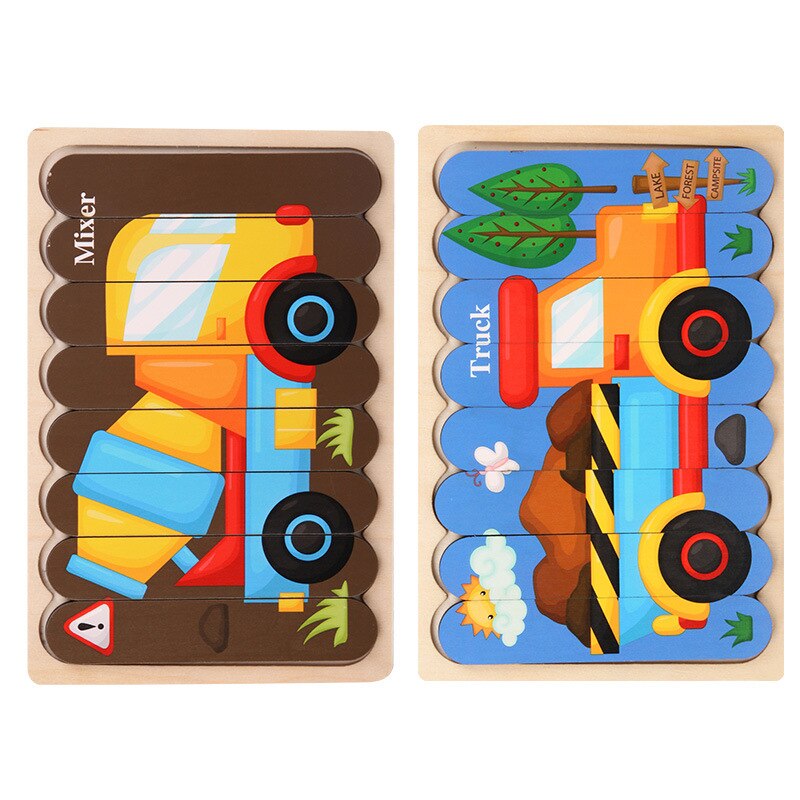 Kids Animal 3D Wooden Puzzle Montessori Toy Double-sided Strip Puzzle Telling Story Stacking Jigsaw Educational Toy For Children: WT250